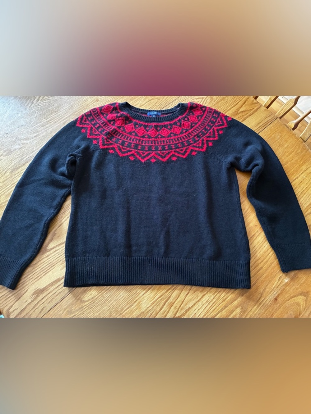 Chaps Black Sweater with Red Fair Isle Pattern XL
